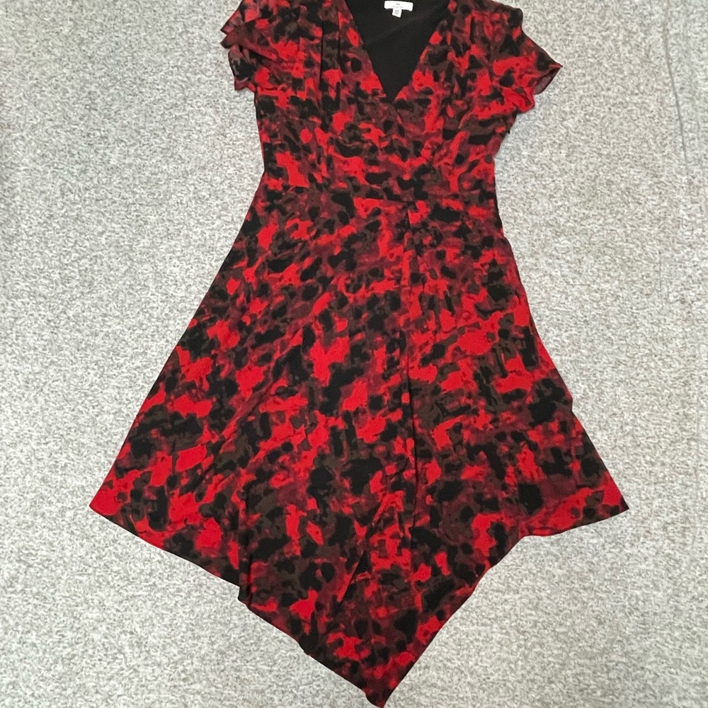 Halston Heritage Asymmetrical Red and Black Dress